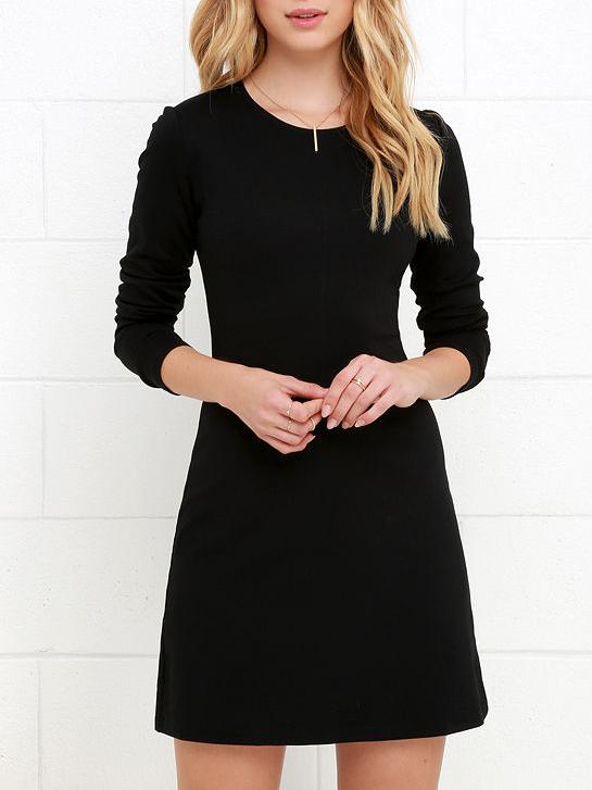 Romwe Black Long Sleeve Round Neck Dress