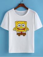 Romwe Spongebob Print White T-shirt