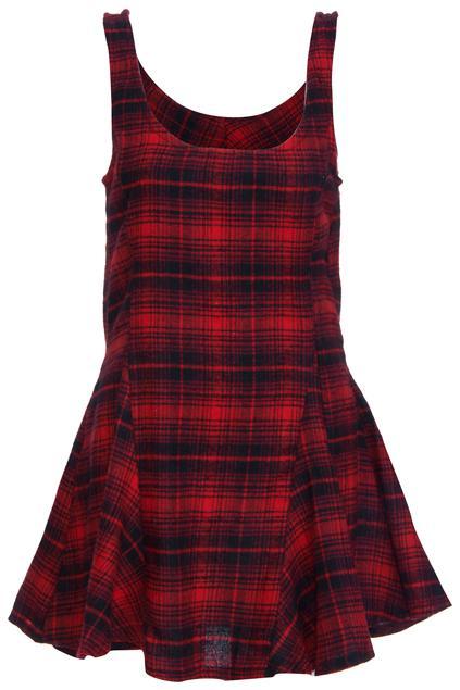 Romwe Red Plaid Sleeveless Dress