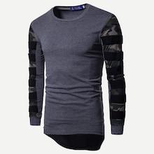 Romwe Men Contrast Camouflage Print Sleeve Asymmetric Hem Tee