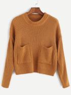 Romwe Khaki Drop Shoulder Pocket Front Sweater