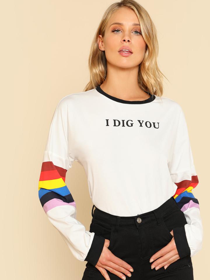 Romwe Striped Sleeve Ringer Tee