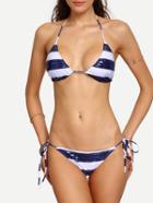 Romwe Striped Sequin Bikini Set