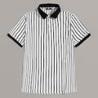 Romwe Guys Contrast Collar And Cuff Striped Polo Shirt