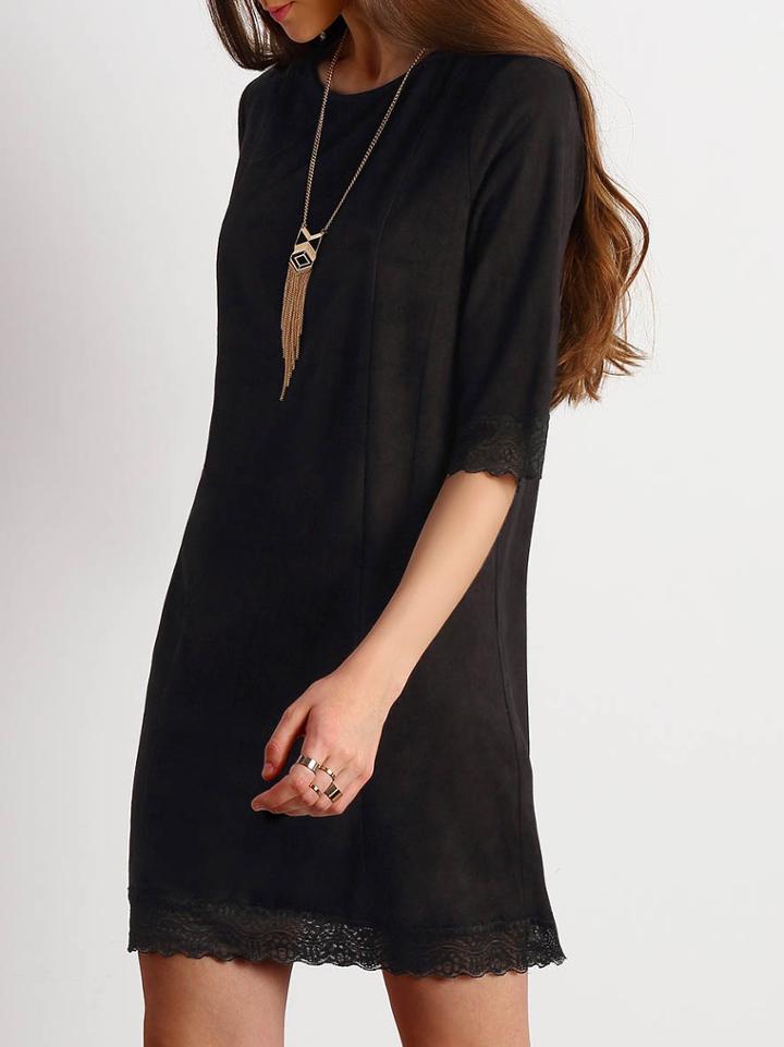 Romwe Black Lace Hem Shift Dress