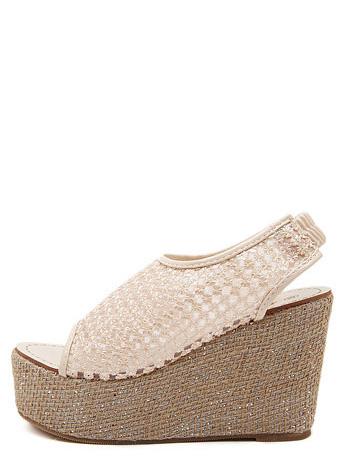 Romwe Pink Peep Toe Hollow Wedge Sandals