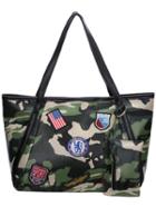 Romwe Green Camo Print Patch Bag With Small Bag