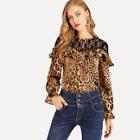 Romwe Contrast Lace Leopard Print Top