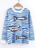Romwe Fish Pattern Striped Sweater