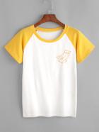 Romwe Embroidered Contrast Raglan Sleeve T-shirt