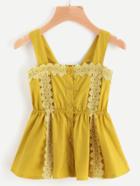 Romwe Single Breasted Lace Trim Elastic Waist Top