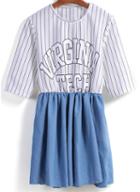 Romwe Contrast Denim Hem Striped Letter Print Dress