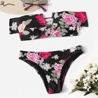 Romwe Random Floral Ladder Cut-out Bardot Bikini Set