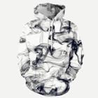 Romwe Men 3d Abstract Smoke Print Hooded Sweatshirt
