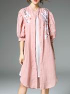 Romwe Pink Embroidered Split Shift Dress