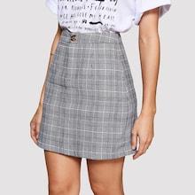Romwe Button A Line Tartan Skirt