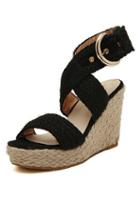 Romwe Black Slingbacks Espadrilles Wedges Sandals