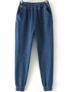 Romwe Elastic Waist Denim Beam Port Blue Pant