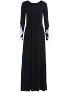 Romwe Contrast Lace Long Sleeve Maxi Dress