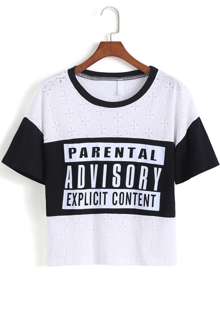 Romwe White Black Short Sleeve Advisory Blouse