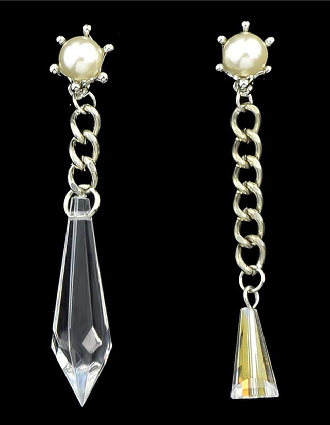 Romwe Pearl Crystal Irregular Drop Earrings