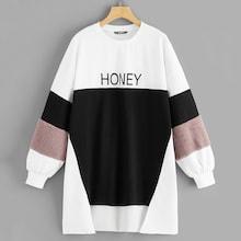 Romwe Letter Print Cut-and-sew Dip Hem Sweatshirt