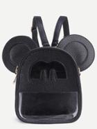 Romwe Black Cutout Front Clear Backpack With Mouse Ears