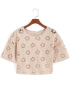 Romwe Short Sleeve Hollow Apricot Top
