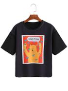 Romwe Cartoon Print Black T-shirt