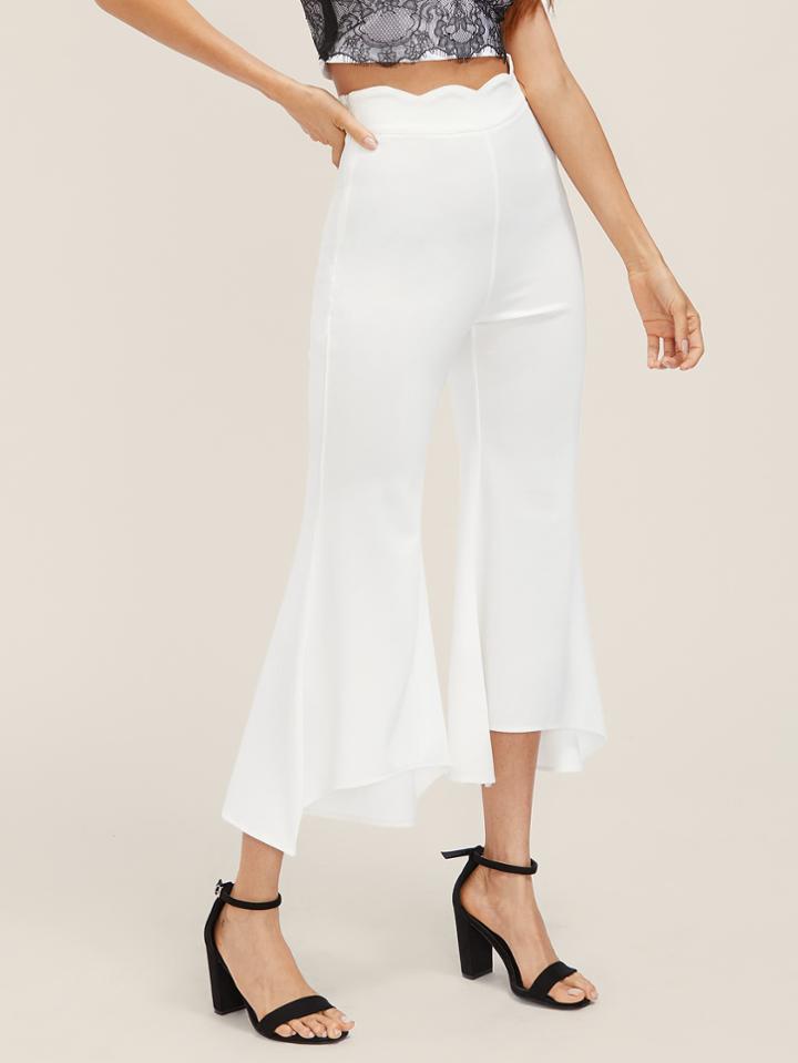 Romwe Scallop Waist Asymmetric Flared Pants