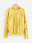 Romwe Raw Edge Cable Knit Sweater