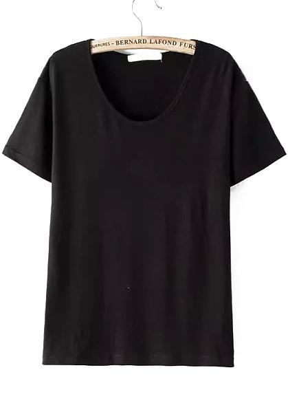 Romwe Round Neck Loose Black T-shirt