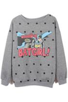 Romwe Romwe Batgirl! & Polka Dots Print Grey Sweatshirt