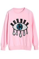 Romwe Sequin Eye Stitching Pink Sweatshirt