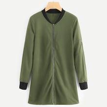 Romwe Contrast Ribbed Trim Zip Front Outerwear