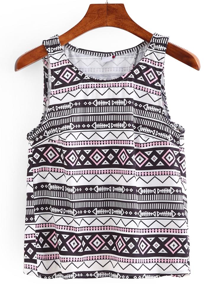 Romwe Tribal Print Slit Back Tank Top