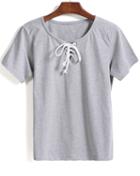 Romwe Round Neck Bandage Grey T-shirt