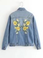 Romwe Embroidered Back Denim Jacket