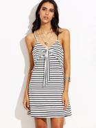Romwe Black White Striped Layered Front Cami Dress