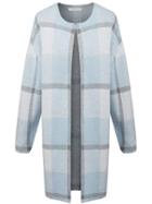 Romwe Crew Neck Plaid Long Coat Sweater