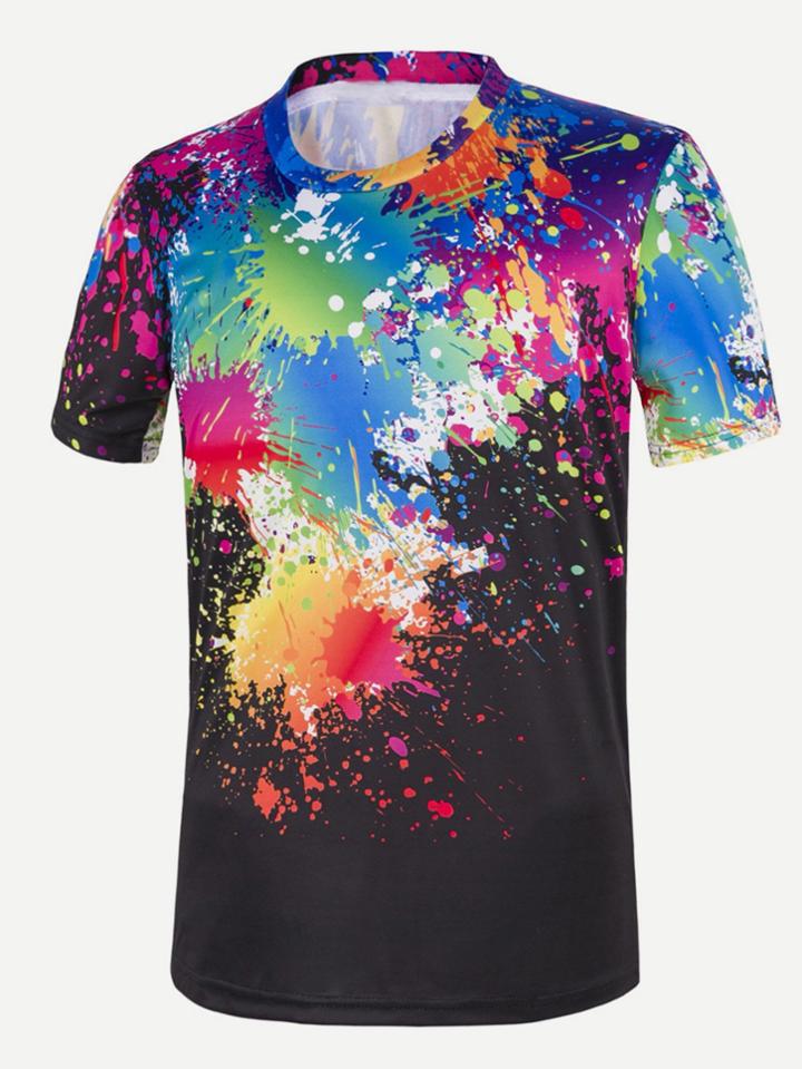 Romwe Men Colorful Paint Splatter Tee