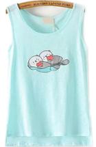 Romwe Dip Hem Beavers Print Pale Blue Tank Top