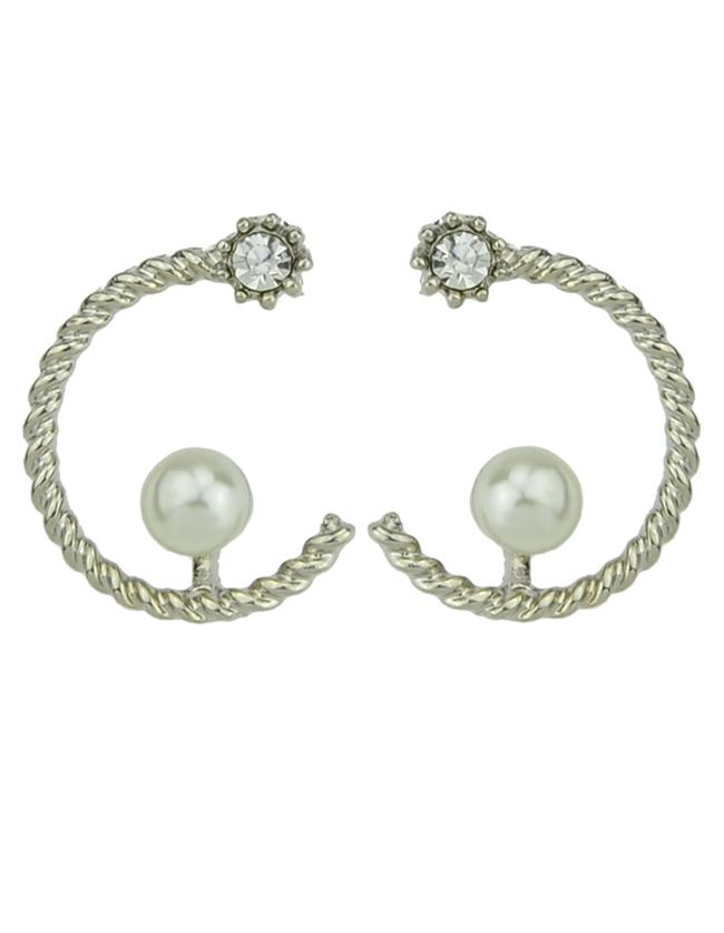 Romwe Alloy Silver Plated Rhinestone Moon Stud Earrings For Women