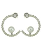 Romwe Alloy Silver Plated Rhinestone Moon Stud Earrings For Women