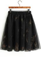 Romwe Elastic Waist Bird Print Chiffon Skirt