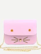 Romwe Rose Pink Cat Design Pu Flap Chain Bag