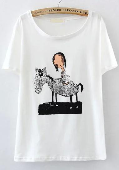 Romwe Donkey Print Loose T-shirt