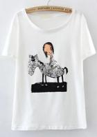 Romwe Donkey Print Loose T-shirt