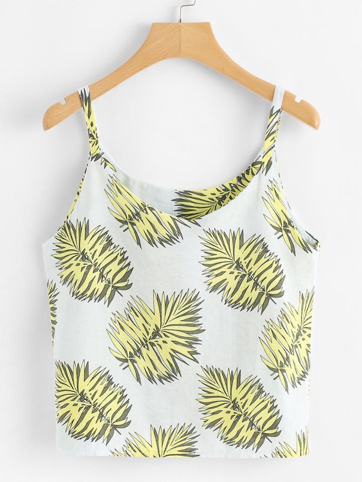 Romwe Leaf Print Cami Top