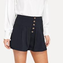 Romwe Button Front Draped Shorts